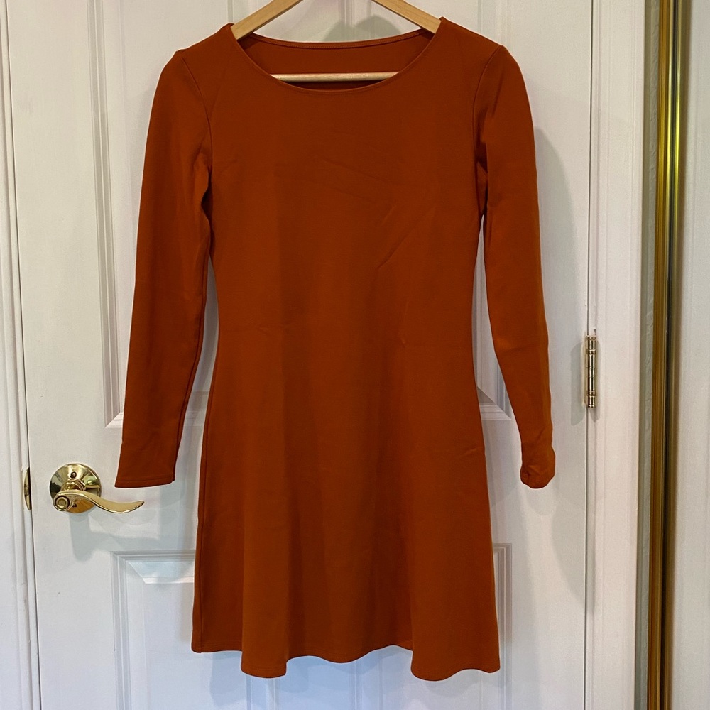 Full sleeves dark orange mini dress